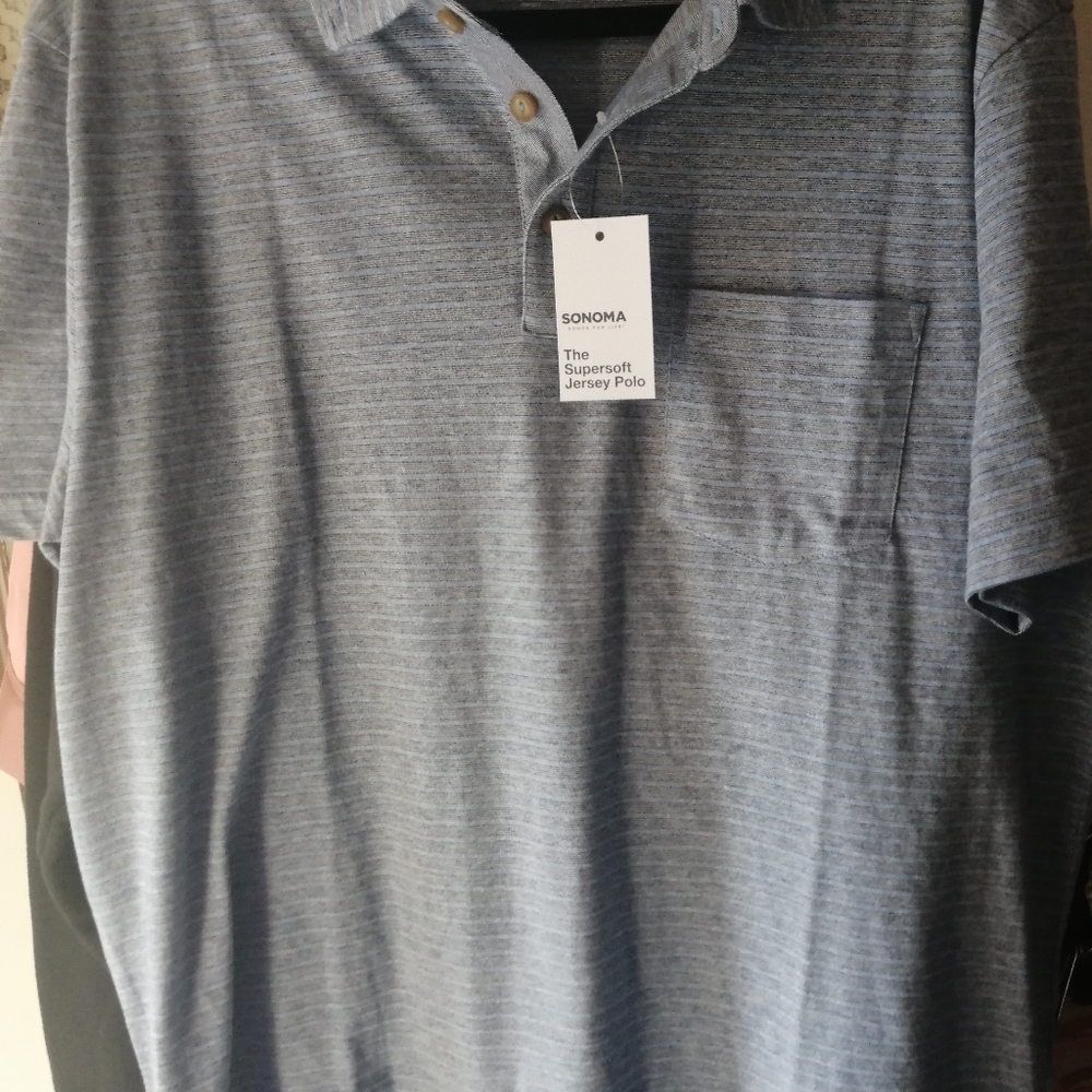 SONOMA MEN SHIRT.  GREY/BLUE STRIPED NEW. XL
